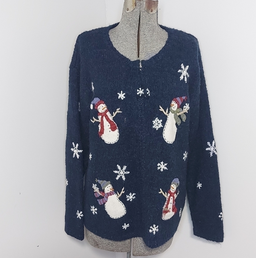 Snowman christmas sweater zip up XL